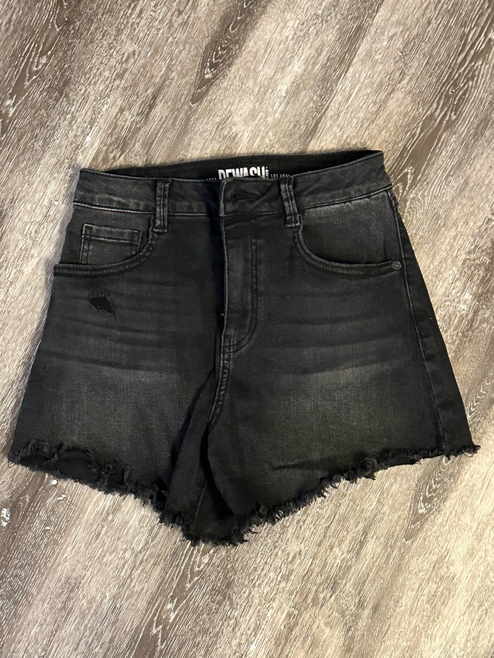 Rewash Black High-Rise Frayed Denim Shorts
